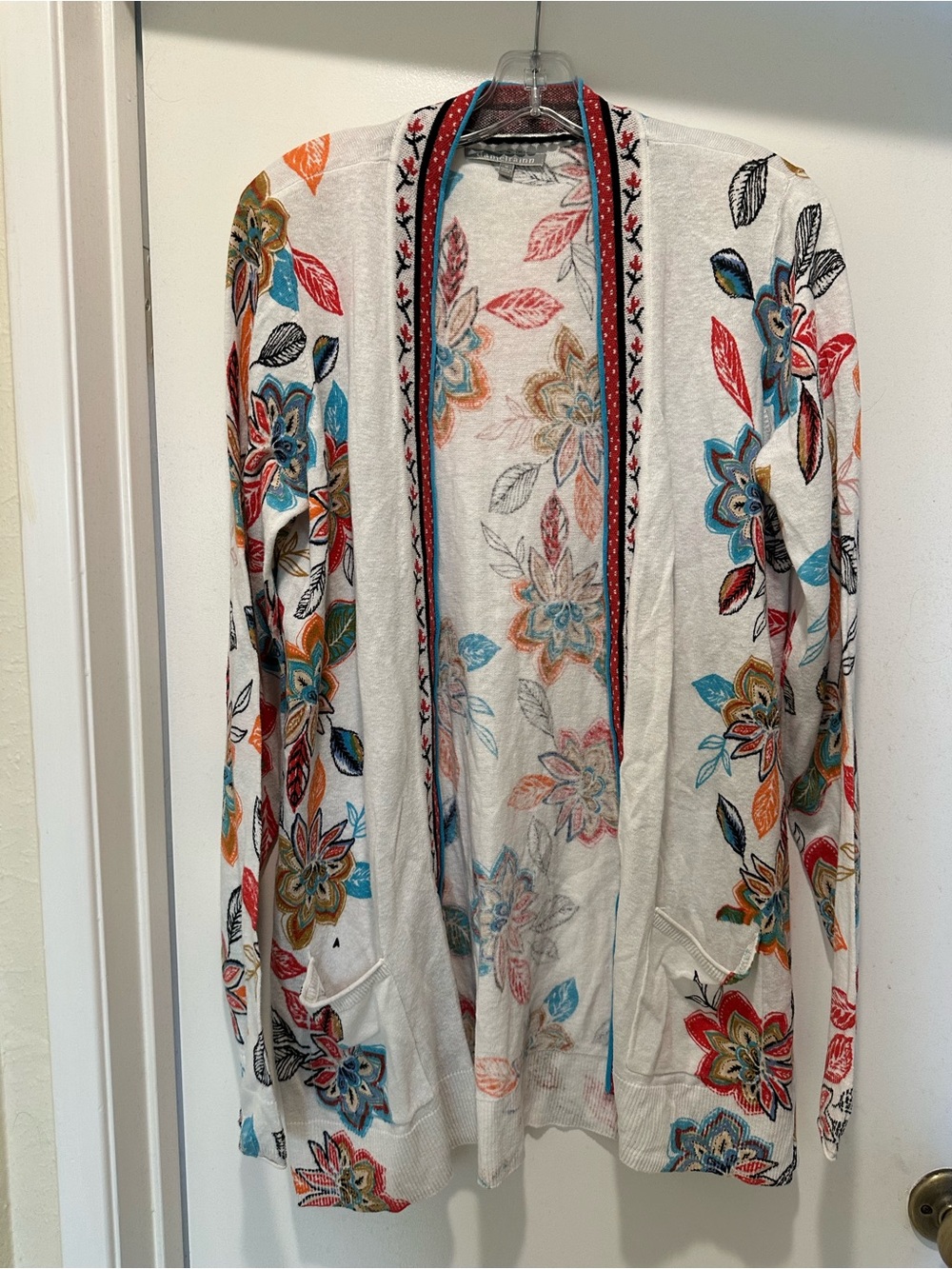 Daniel Rainn Ivory Open-Front Cardigan with Multicolor Floral Print Size Medium